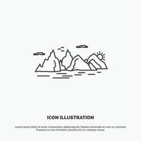 Mountain. hill. landscape. nature. cliff Icon. Line vector gray symbol for UI and UX. website or mobile application