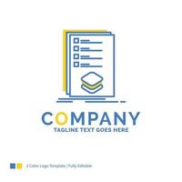 Categories. check. list. listing. mark Blue Yellow Business Logo template. Creative Design Template Place for Tagline. vector