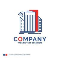 Company Name Logo Design For Buildings. city. sensor. smart. urban. Blue and red Brand Name Design with place for Tagline. Abstract Creative Logo template for Small and Large Business. vector