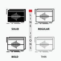 Audio. frequency. hertz. sequence. wave Icon in Thin. Regular. Bold Line and Glyph Style. Vector illustration