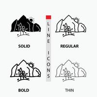 hill. landscape. nature. mountain. tree Icon in Thin. Regular. Bold Line and Glyph Style. Vector illustration