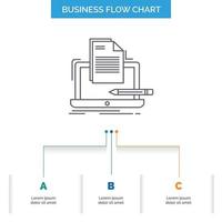 Coder. coding. computer. list. paper Business Flow Chart Design with 3 Steps. Line Icon For Presentation Background Template Place for text vector