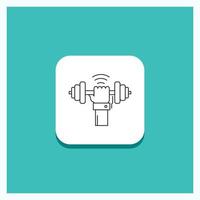 Round Button for Dumbbell. gain. lifting. power. sport Line icon Turquoise Background vector