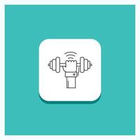 Round Button for Dumbbell. gain. lifting. power. sport Line icon Turquoise Background vector