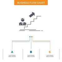 promoción. éxito. desarrollo. líder. diseño de diagrama de flujo de negocios de carrera con 3 pasos. icono de glifo para el lugar de plantilla de fondo de presentación para texto. vector