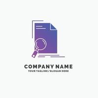 Analysis. document. file. find. page Purple Business Logo Template. Place for Tagline. vector