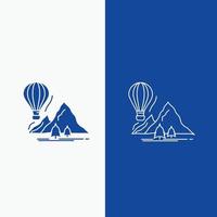 explore. travel. mountains. camping. balloons Line and Glyph web Button in Blue color Vertical Banner for UI and UX. website or mobile application vector