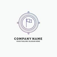 Aim. business. deadline. flag. focus Purple Business Logo Template. Place for Tagline vector