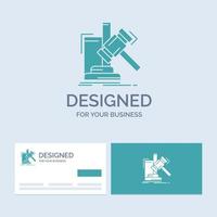 Auction. gavel. hammer. judgement. law Business Logo Glyph Icon Symbol for your business. Turquoise Business Cards with Brand logo template. vector