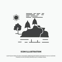 hill. landscape. nature. mountain. rain Icon. glyph vector gray symbol for UI and UX. website or mobile application