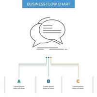 Bubble. chat. communication. speech. talk Business Flow Chart Design with 3 Steps. Line Icon For Presentation Background Template Place for text vector