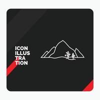 Red and Black Creative presentation Background for mountain. landscape. hill. nature. tree Line Icon vector