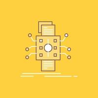 Analysis. data. datum. processing. reporting Flat Line Filled Icon. Beautiful Logo button over yellow background for UI and UX. website or mobile application vector
