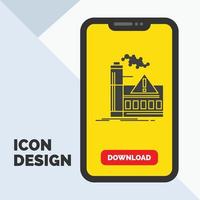 pollution. Factory. Air. Alert. industry Glyph Icon in Mobile for Download Page. Yellow Background vector