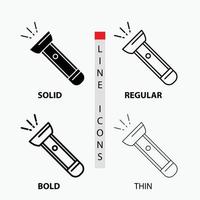 torch. light. flash. camping. hiking Icon in Thin. Regular. Bold Line and Glyph Style. Vector illustration