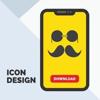 moustache. Hipster. movember. glasses. men Glyph Icon in Mobile for Download Page. Yellow Background vector