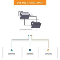 folder. file. management. move. copy Business Flow Chart Design with 3 Steps. Glyph Icon For Presentation Background Template Place for text. vector