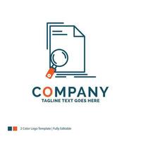 Analysis. document. file. find. page Logo Design. Blue and Orange Brand Name Design. Place for Tagline. Business Logo template. vector