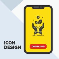 negocio. empresa. crecimiento. planta. icono de glifo de subida en el móvil para la página de descarga. fondo amarillo vector