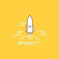 launch. Publish. App. shuttle. space Flat Line Filled Icon. Beautiful Logo button over yellow background for UI and UX. website or mobile application vector