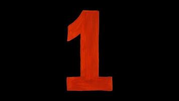 Red number 1 painted with gouache on black photo