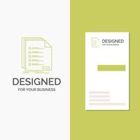 Business Logo for Check. filing. list. listing. registration. Vertical Green Business .Visiting Card template. Creative background vector illustration