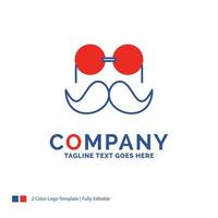 diseño de logotipo de nombre de empresa para bigote. inconformista. movimiento lentes. hombres. diseño de marca azul y rojo con lugar para eslogan. plantilla de logotipo creativo abstracto para pequeñas y grandes empresas. vector