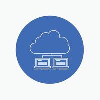 cloud. network. server. internet. data White Line Icon in Circle background. vector icon illustration