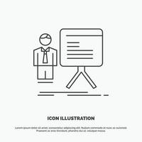 presentation. businessman. chart. graph. progress Icon. Line vector gray symbol for UI and UX. website or mobile application