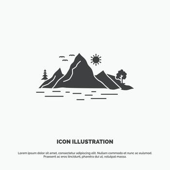 Nature. hill. landscape. mountain. tree Icon. glyph vector gray symbol for UI and UX. website or mobile application