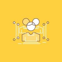 antropometría. cuerpo. datos. humano. icono lleno de línea plana pública. hermoso botón de logotipo sobre fondo amarillo para ui y ux. sitio web o aplicación móvil vector