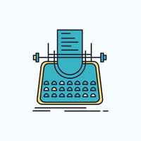 Article. blog. story. typewriter. writer Flat Icon. green and Yellow sign and symbols for website and Mobile appliation. vector illustration