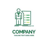 Business. explanation. graph. meeting. presentation Flat Business Logo template. Creative Green Brand Name Design. vector