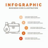 maletín. negocio. caso. abierto. plantilla de infografía de cartera para sitio web y presentación. icono de línea gris con ilustración de vector de estilo infográfico naranja