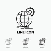 international. business. globe. world wide. gear Icon in Thin. Regular and Bold Line Style. Vector illustration