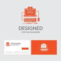 Business logo template for Code. coding. computer. monoblock. screen. Orange Visiting Cards with Brand logo template. vector