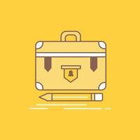 briefcase. business. financial. management. portfolio Flat Line Filled Icon. Beautiful Logo button over yellow background for UI and UX. website or mobile application vector