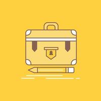 briefcase. business. financial. management. portfolio Flat Line Filled Icon. Beautiful Logo button over yellow background for UI and UX. website or mobile application vector