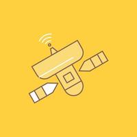 satellite. antenna. radar. space. Signal Flat Line Filled Icon. Beautiful Logo button over yellow background for UI and UX. website or mobile application vector