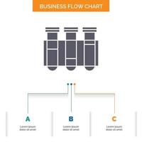 Test. Tube. Science. laboratory. blood Business Flow Chart Design with 3 Steps. Glyph Icon For Presentation Background Template Place for text. vector