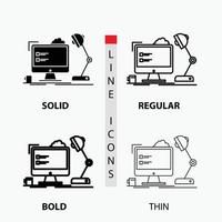 workplace. workstation. office. lamp. computer Icon in Thin. Regular. Bold Line and Glyph Style. Vector illustration