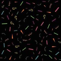 Vector abstract Black Background with many falling tiny colorful confetti pieces and ribbon. Carnival. Christmas or New Year decoration colorful party pennants for birthday. festival