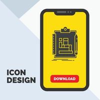 Algorithm. process. scheme. work. workflow Glyph Icon in Mobile for Download Page. Yellow Background vector