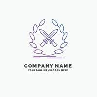 battle. emblem. game. label. swords Purple Business Logo Template. Place for Tagline vector