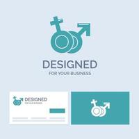 Gender. Venus. Mars. Male. Female Business Logo Glyph Icon Symbol for your business. Turquoise Business Cards with Brand logo template. vector