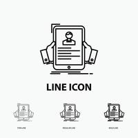 resume. employee. hiring. hr. profile Icon in Thin. Regular and Bold Line Style. Vector illustration