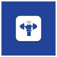 Blue Round Button for Dumbbell. gain. lifting. power. sport Glyph icon vector