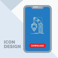 automatización. fábrica. mano. mecanismo. icono de línea de paquete en el móvil para la página de descarga vector