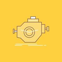 Engine. industry. machine. motor. performance Flat Line Filled Icon. Beautiful Logo button over yellow background for UI and UX. website or mobile application vector