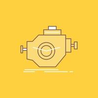 motor. industria. máquina. motor. icono lleno de línea plana de rendimiento. hermoso botón de logotipo sobre fondo amarillo para ui y ux. sitio web o aplicación móvil vector